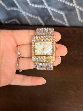 Jimmy Crystal New York Crystal Embellished Square Face Watch Iridescent